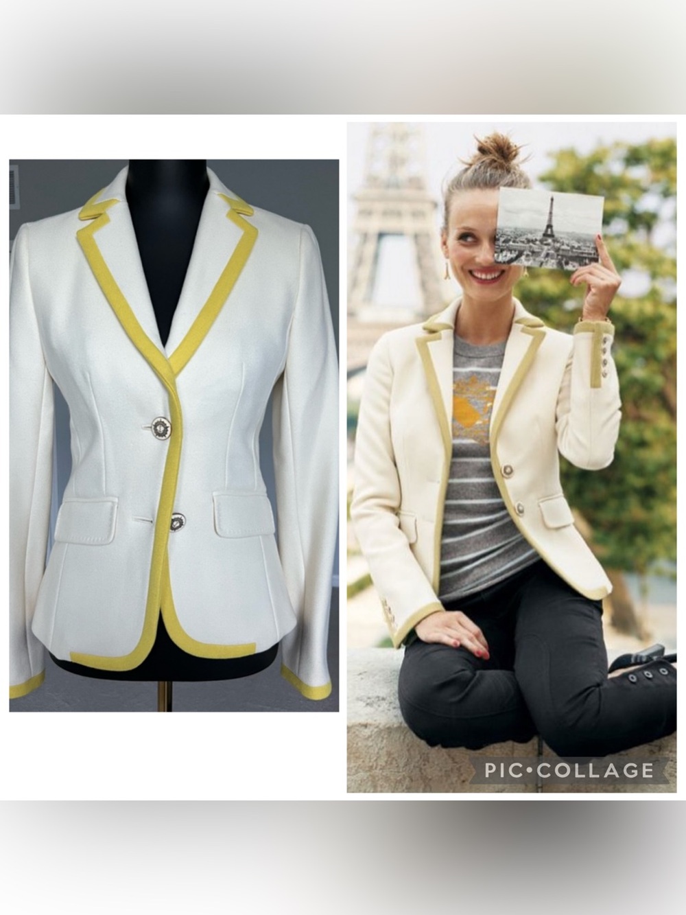 Vintage J.Crew Wool White Yellow Tipped Riding Jacket Blazer 2